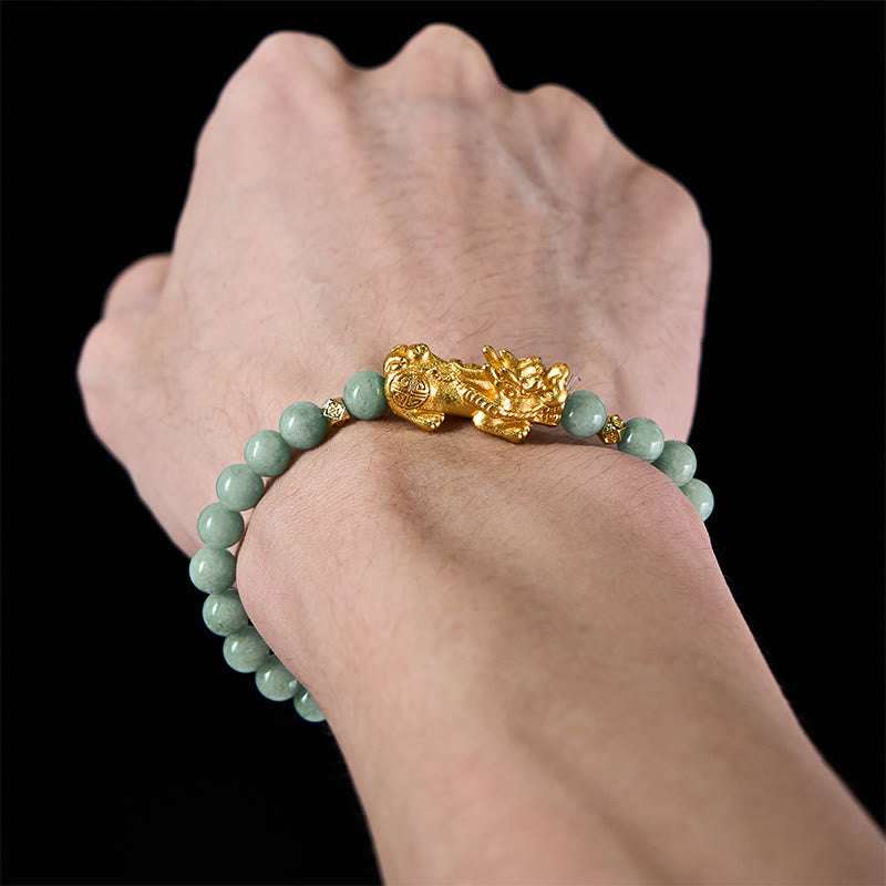 Braccialetto di perline di giada con ciondolo Pi Xiu dorato e Buddha Stones - image 15