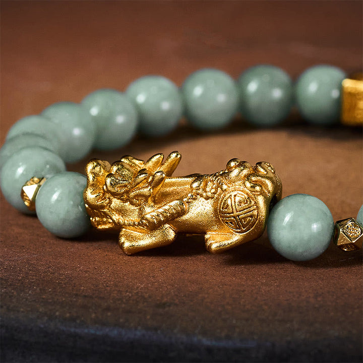 Braccialetto di perline di giada con ciondolo Pi Xiu dorato e Buddha Stones - image 5