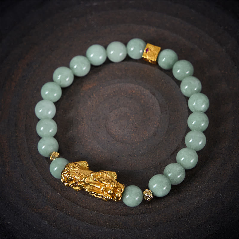 Braccialetto di perline di giada con ciondolo Pi Xiu dorato e Buddha Stones - image 3