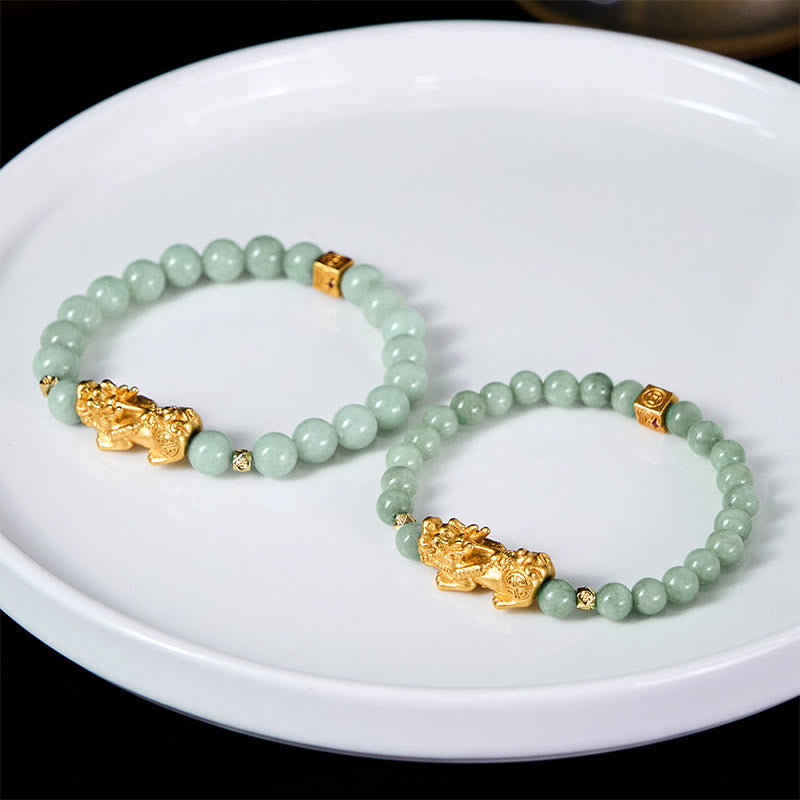 Braccialetto di perline di giada con ciondolo Pi Xiu dorato e Buddha Stones - image 17
