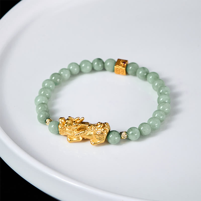 Braccialetto di perline di giada con ciondolo Pi Xiu dorato e Buddha Stones - image 12