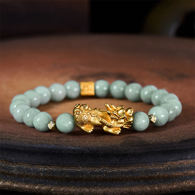 Braccialetto di perline di giada con ciondolo Pi Xiu dorato e Buddha Stones - image 2