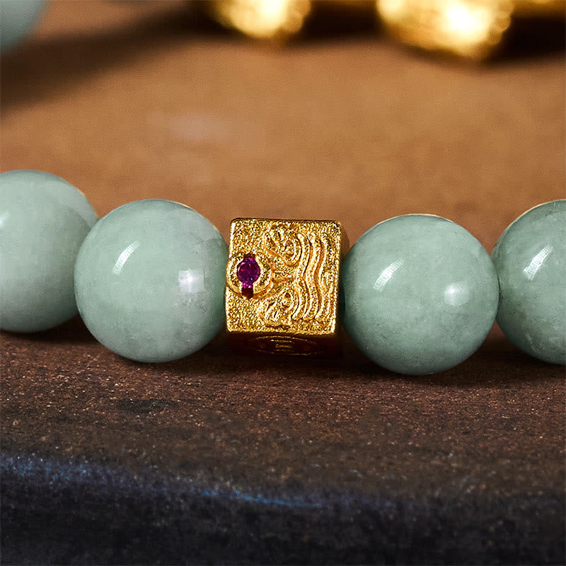 Braccialetto di perline di giada con ciondolo Pi Xiu dorato e Buddha Stones - image 6