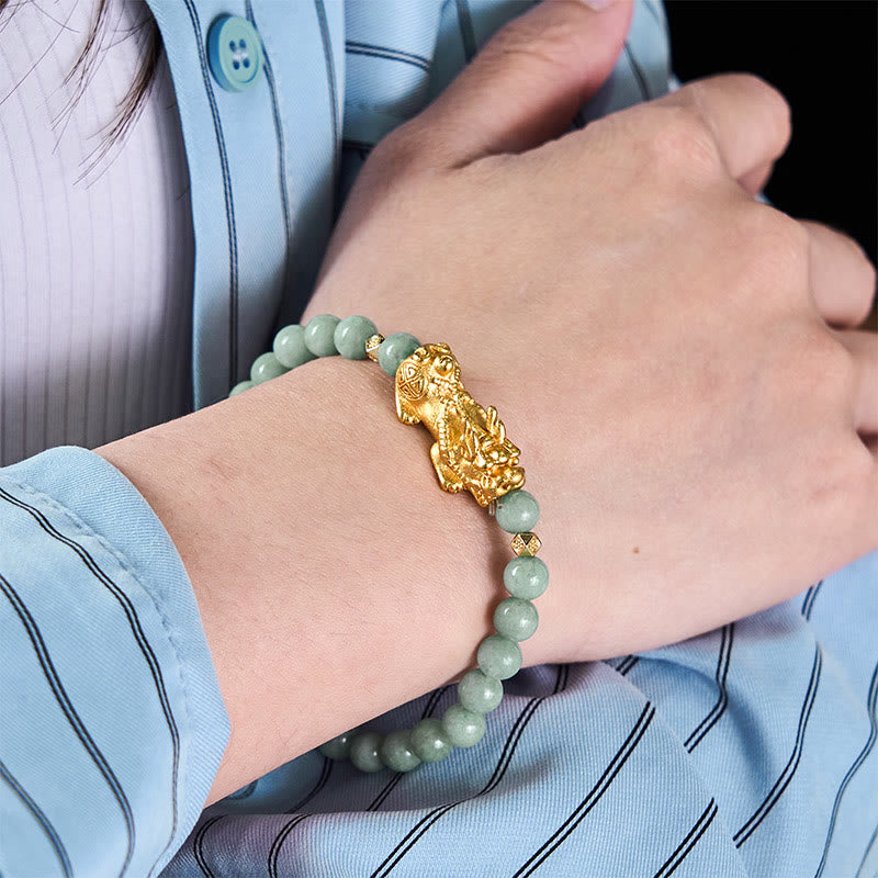 Braccialetto di perline di giada con ciondolo Pi Xiu dorato e Buddha Stones - image 13