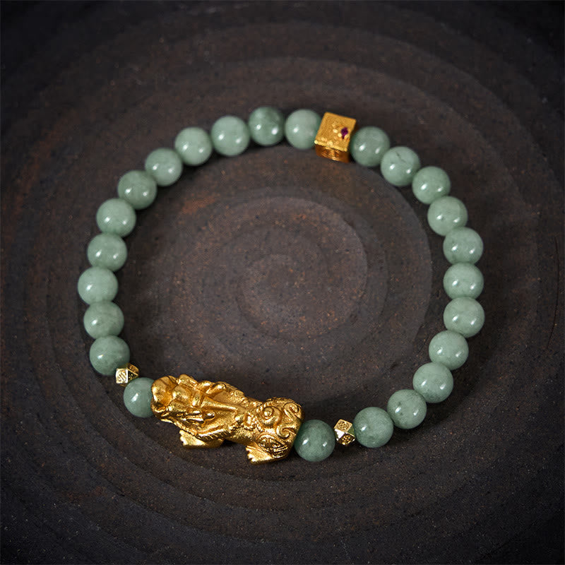 Braccialetto di perline di giada con ciondolo Pi Xiu dorato e Buddha Stones - image 11