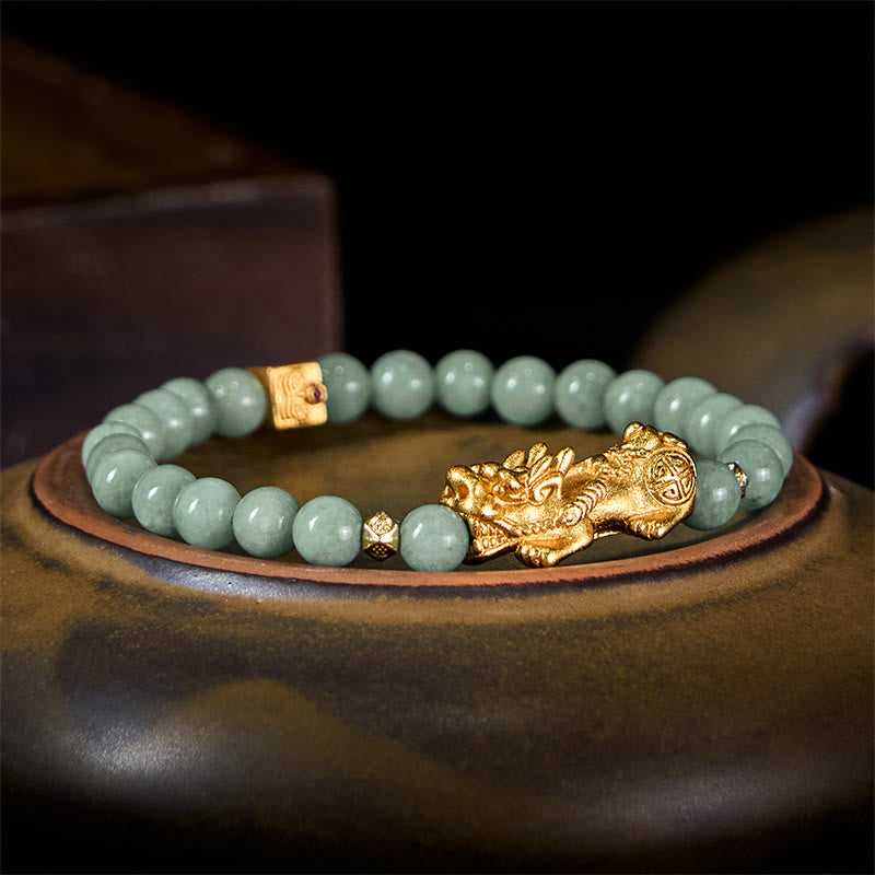 Braccialetto di perline di giada con ciondolo Pi Xiu dorato e Buddha Stones - image 10