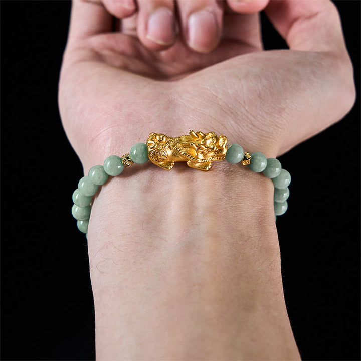 Braccialetto di perline di giada con ciondolo Pi Xiu dorato e Buddha Stones - image 14