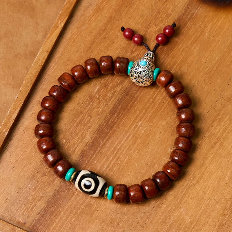 Braccialetto della fortuna con perline di osso , Buddha Stones , perline Dzi a tre occhi Vajra - image 1
