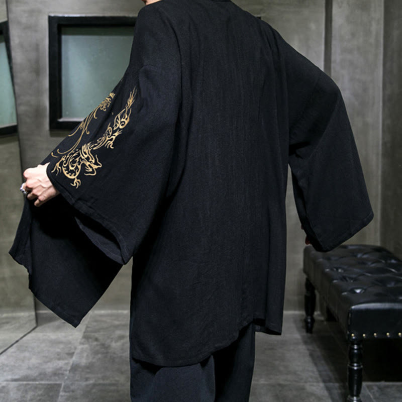 Giacca da uomo in cotone con maniche lunghe e apertura frontale, motivo Buddha Stones Dragon Phoenix - image 4