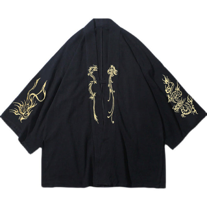 Giacca da uomo in cotone con maniche lunghe e apertura frontale, motivo Buddha Stones Dragon Phoenix - image 9