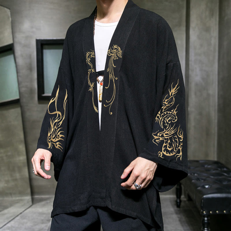 Giacca da uomo in cotone con maniche lunghe e apertura frontale, motivo Buddha Stones Dragon Phoenix - image 5