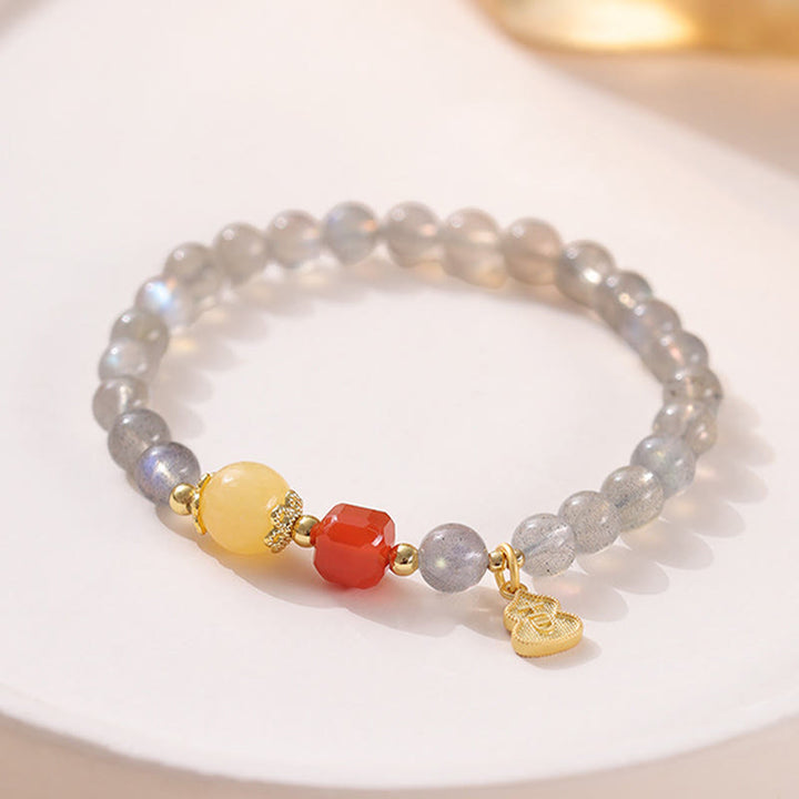 Braccialetto di charme Buddha Stones Natural Moonstone Lotus Love - Pietra di luna e agata rossa del sud (circonferenza del polso: 15-16 cm) - image 10