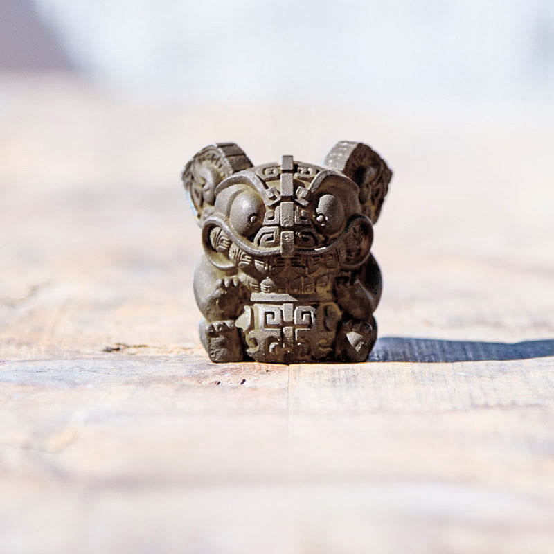 Statua in resina fusa, fatta a mano, raffigurante una bestia che ingoia Buddha Stones , realizzata in polvere di ferro color oro e ruggine, decorazione per la casa. - Piccolo 4,5*3,7*3,5 cm - image 1