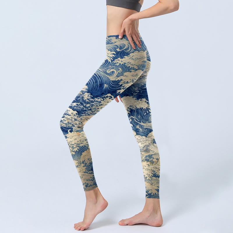 Leggings da palestra con stampa di onde dell'oceano Buddha Stones, pantaloni da yoga da donna - image 2