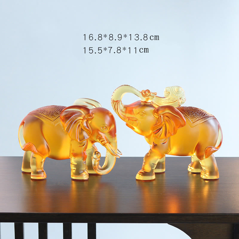Buddha Stones in cristallo giallo Liuli, proboscide di elefante, design su e giù, forza, decorazione per la casa - Una coppia di grandi elefanti - image 14