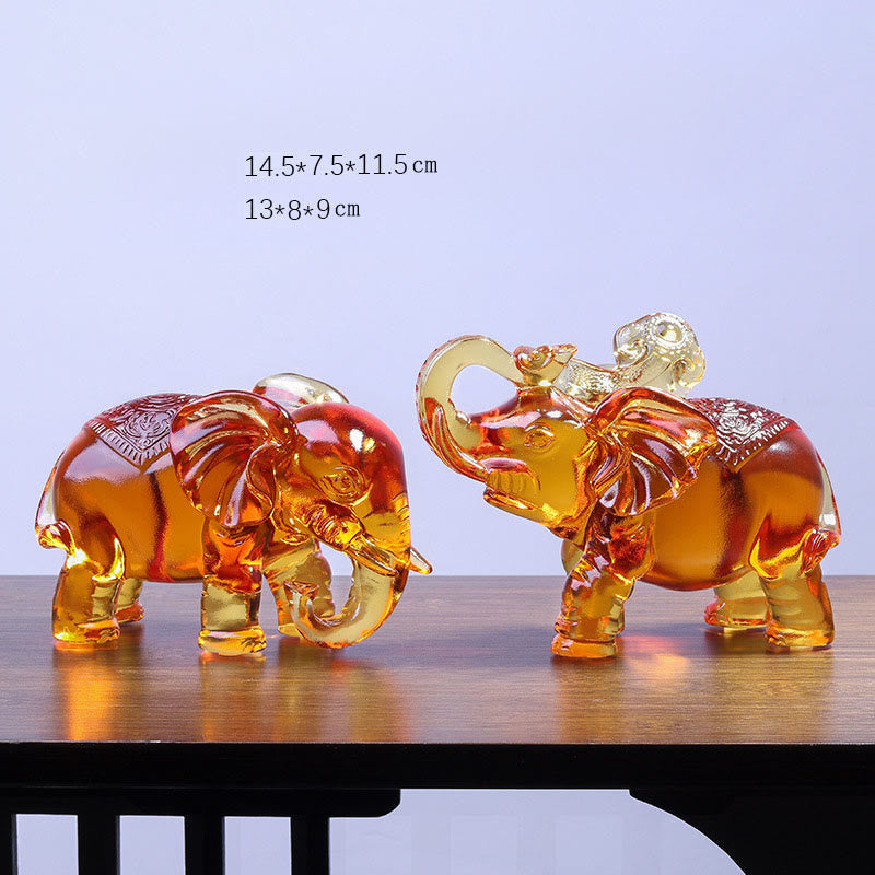 Buddha Stones in cristallo giallo Liuli, proboscide di elefante, design su e giù, forza, decorazione per la casa - Una coppia di piccoli elefanti - image 5