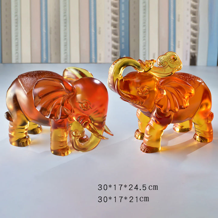Buddha Stones in cristallo giallo Liuli, proboscide di elefante, design su e giù, forza, decorazione per la casa - Una coppia di elefanti extra large - image 18