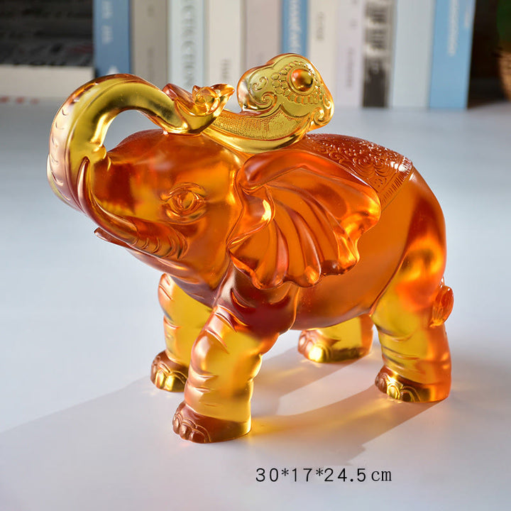 Buddha Stones in cristallo giallo Liuli, proboscide di elefante, design su e giù, forza, decorazione per la casa - Elefante extra large (con la proboscide rivolta verso l'alto) 30*17*24,5 cm - image 16
