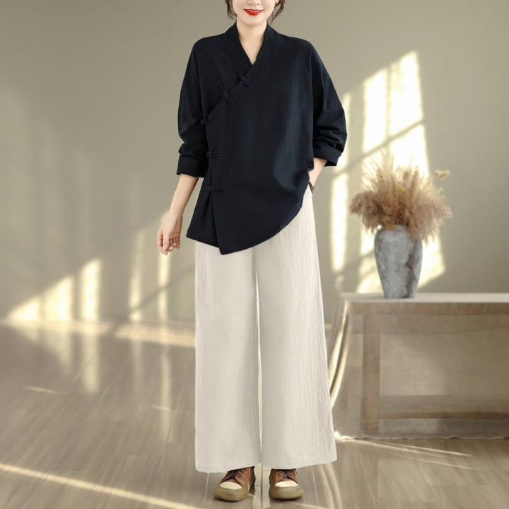 Completo da donna con motivo Buddha Stones, composto da maglietta a maniche lunghe con scollo a V e pantaloni a gamba larga, ideale per la meditazione zen. - Camicia nera e pantaloni beige - US8-10, UK/AU12-14, EU40-42 (2XL) - image 11