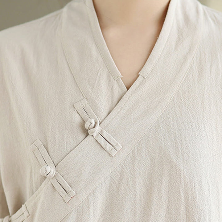 Completo da donna con motivo Buddha Stones, composto da maglietta a maniche lunghe con scollo a V e pantaloni a gamba larga, ideale per la meditazione zen. - image 6