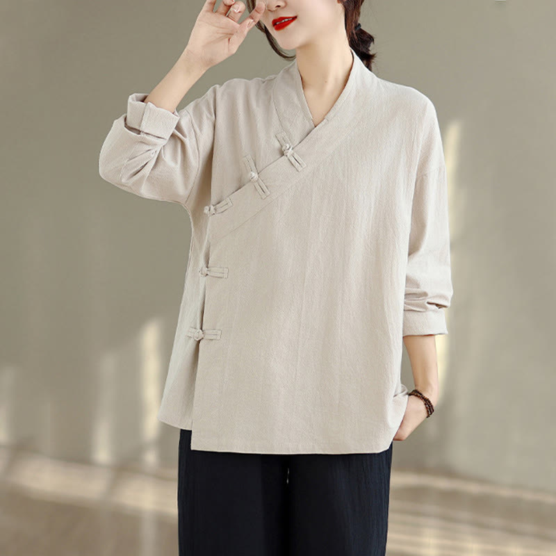 Completo da donna con motivo Buddha Stones, composto da maglietta a maniche lunghe con scollo a V e pantaloni a gamba larga, ideale per la meditazione zen. - image 5