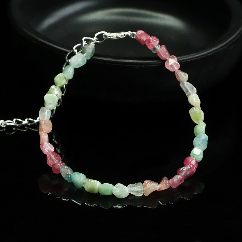 Bracciale a catena positiva con perline irregolari di tormalina ultrasottile da 4 mm Buddha Stones - image 4