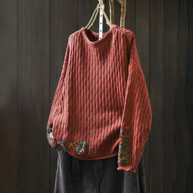 Maglione da donna a maniche lunghe con scollo rotondo e motivo patchwork invernale Buddha Stones. - Pomodoro - US4-12, UK/AU8-16, EU36-44 (F) - image 9