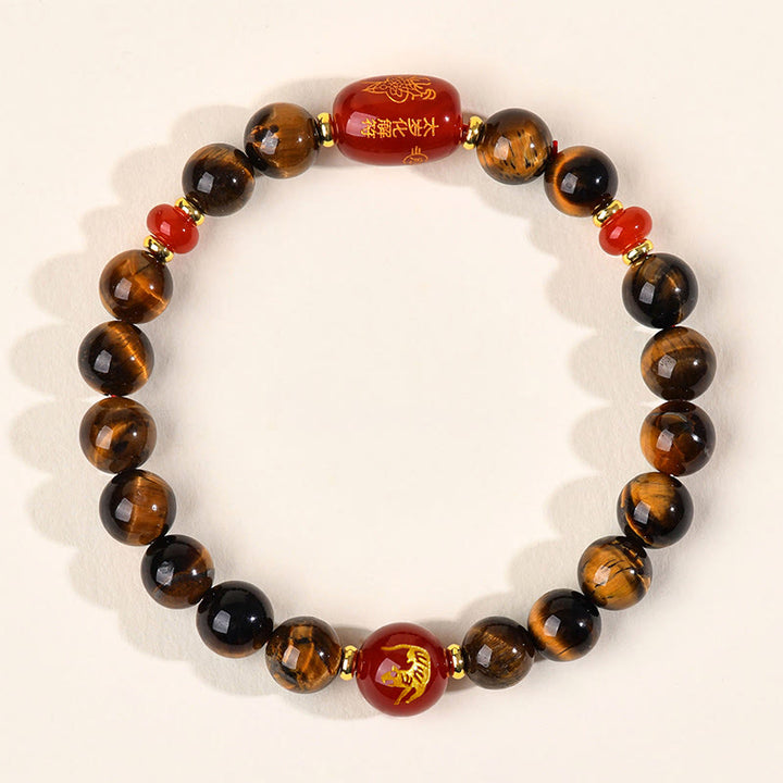 Braccialetto di protezione in agata rossa naturale con occhio di tigre e 12 Buddha Stones - 8 mm (circonferenza del polso 14-16 cm) - Tigre - image 3