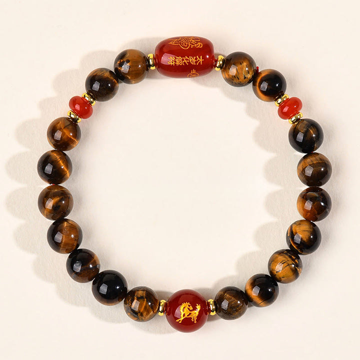 Braccialetto di protezione in agata rossa naturale con occhio di tigre e 12 Buddha Stones - 8 mm (circonferenza del polso 14-16 cm) - Cavallo - image 13