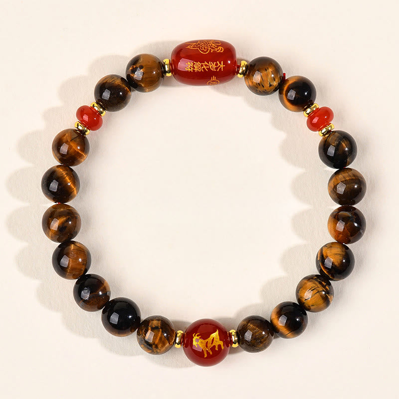 Braccialetto di protezione in agata rossa naturale con occhio di tigre e 12 Buddha Stones - 8 mm (circonferenza del polso 14-16 cm) - Capra - image 15
