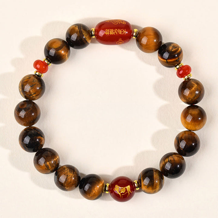 Braccialetto di protezione in agata rossa naturale con occhio di tigre e 12 Buddha Stones - 10 mm (circonferenza del polso 16-17 cm) - Bue - image 21