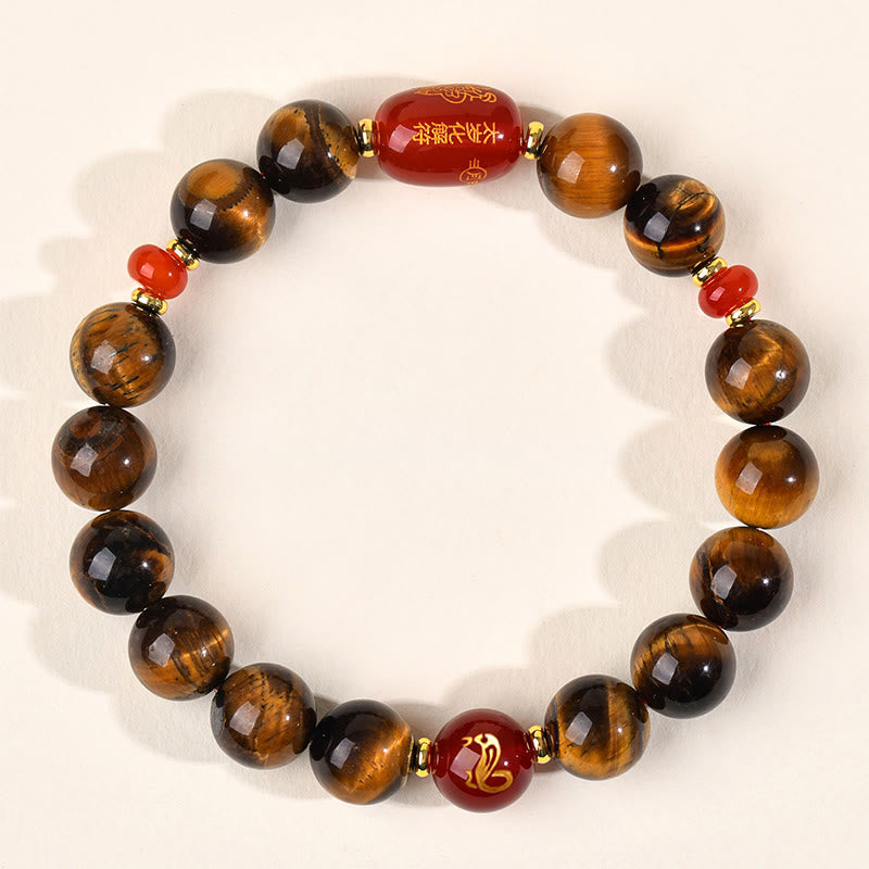 Braccialetto di protezione in agata rossa naturale con occhio di tigre e 12 Buddha Stones - 10 mm (circonferenza del polso 16-17 cm) - Serpente - image 25