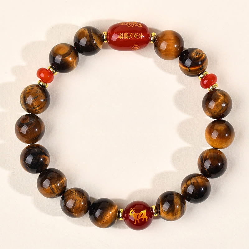Braccialetto di protezione in agata rossa naturale con occhio di tigre e 12 Buddha Stones - 10 mm (circonferenza del polso 16-17 cm) - Capra - image 28