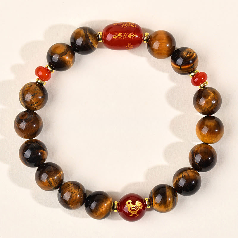 Braccialetto di protezione in agata rossa naturale con occhio di tigre e 12 Buddha Stones - 10 mm (circonferenza del polso 16-17 cm) - Gallo - image 30