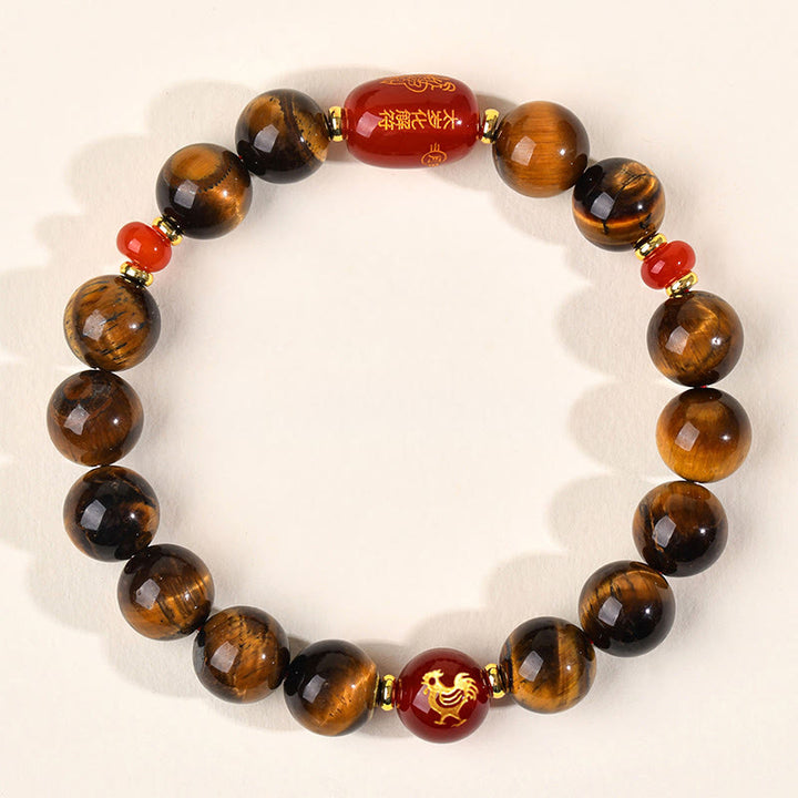 Braccialetto di protezione in agata rossa naturale con occhio di tigre e 12 Buddha Stones - 10 mm (circonferenza del polso 16-17 cm) - Gallo - image 30