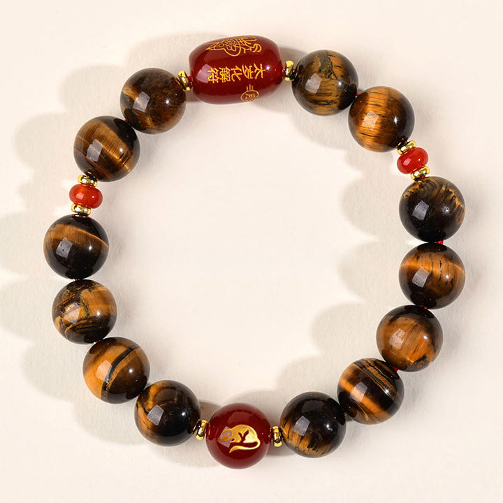 Braccialetto di protezione in agata rossa naturale con occhio di tigre e 12 Buddha Stones - 12 mm (circonferenza del polso 17-18 cm) - Ratto - image 33