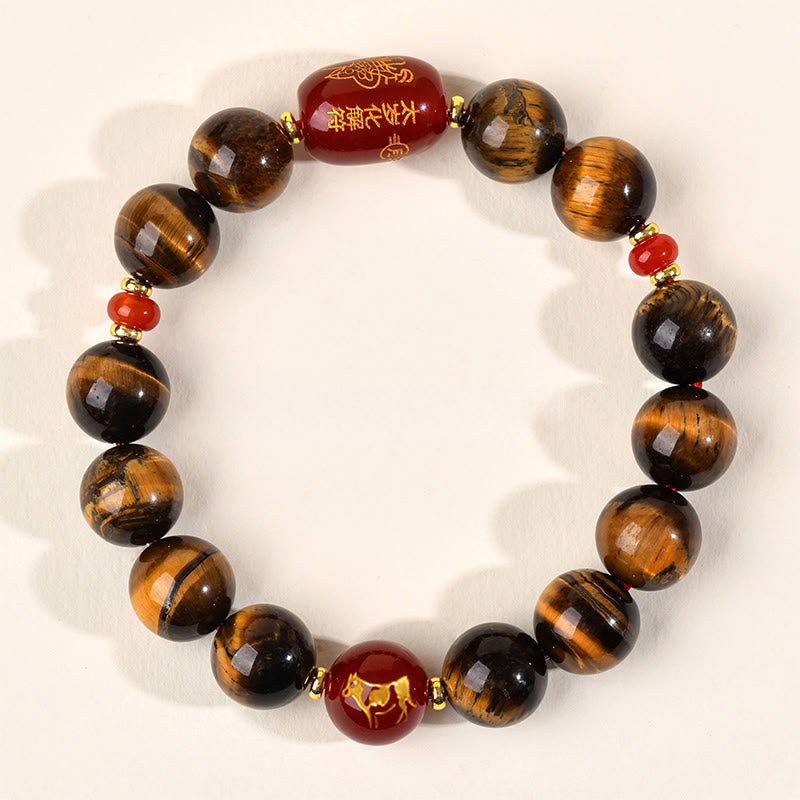 Braccialetto di protezione in agata rossa naturale con occhio di tigre e 12 Buddha Stones - 12 mm (circonferenza del polso 17-18 cm) - Bue - image 34