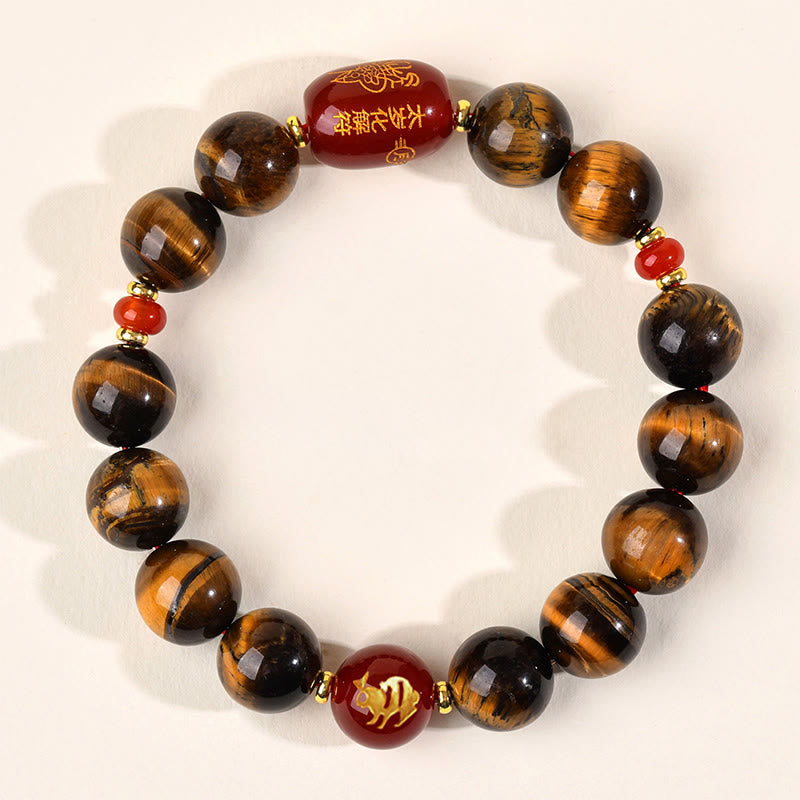 Braccialetto di protezione in agata rossa naturale con occhio di tigre e 12 Buddha Stones - 12 mm (circonferenza del polso 17-18 cm) - Coniglio - image 36
