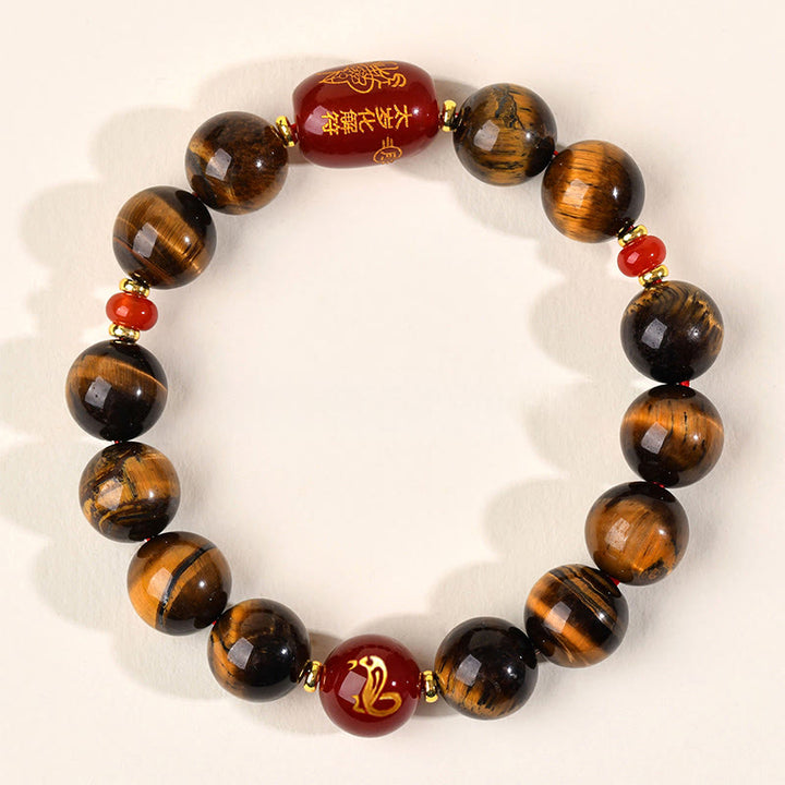 Braccialetto di protezione in agata rossa naturale con occhio di tigre e 12 Buddha Stones - 12 mm (circonferenza del polso 17-18 cm) - Serpente - image 38