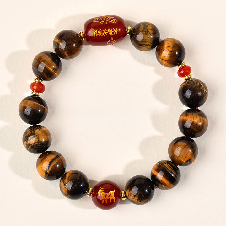 Braccialetto di protezione in agata rossa naturale con occhio di tigre e 12 Buddha Stones - 12 mm (circonferenza del polso 17-18 cm) - Capra - image 40