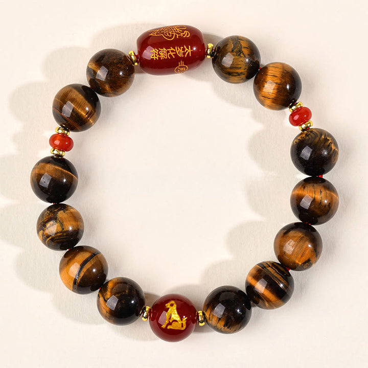 Braccialetto di protezione in agata rossa naturale con occhio di tigre e 12 Buddha Stones - 12 mm (circonferenza del polso 17-18 cm) - Cane - image 43
