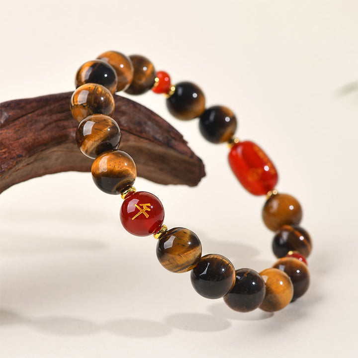 Braccialetto di protezione in agata rossa naturale con occhio di tigre e 12 Buddha Stones - image 27