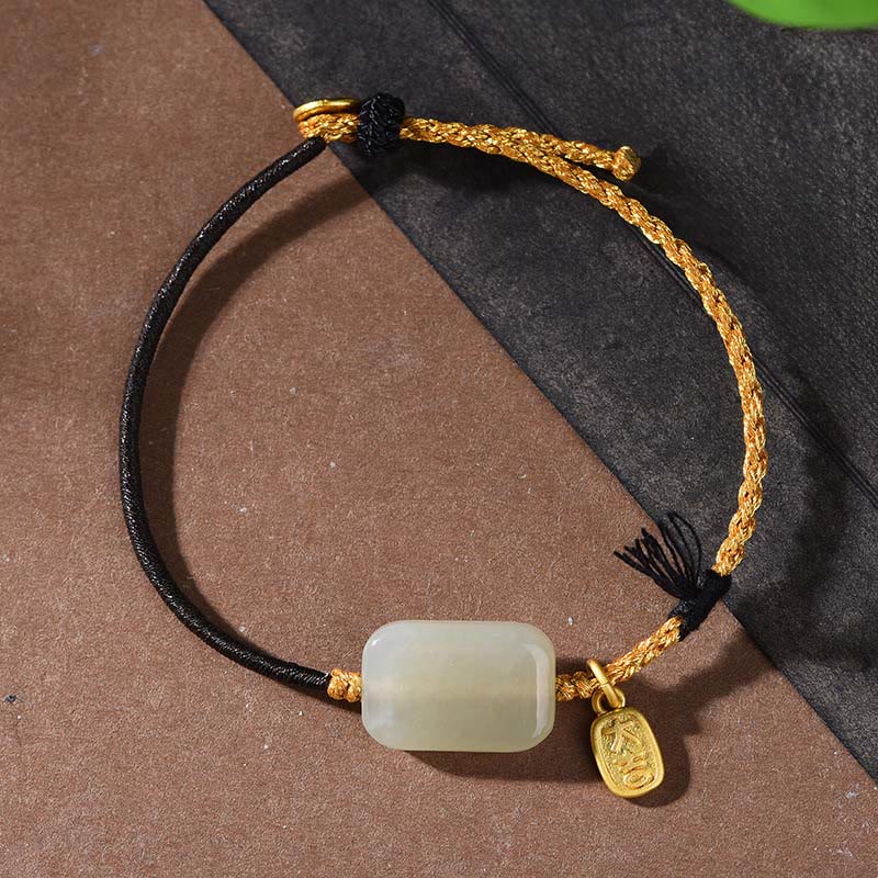 Bracciale della prosperità in giada Hetian in argento sterling 925 Buddha Stones - Giada Hetian e filo nero (circonferenza del polso: 15-18 cm) - image 7