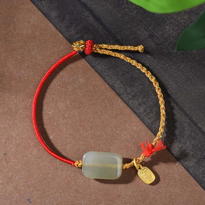 Bracciale della prosperità in giada Hetian in argento sterling 925 Buddha Stones - Giada di Hetian e filo rosso (circonferenza del polso: 15-18 cm) - image 0