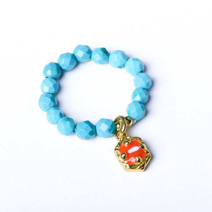 Anello elastico con perline sfaccettate in turchese ultrafine da 4 mm, motivo Buddha Stones - image 7