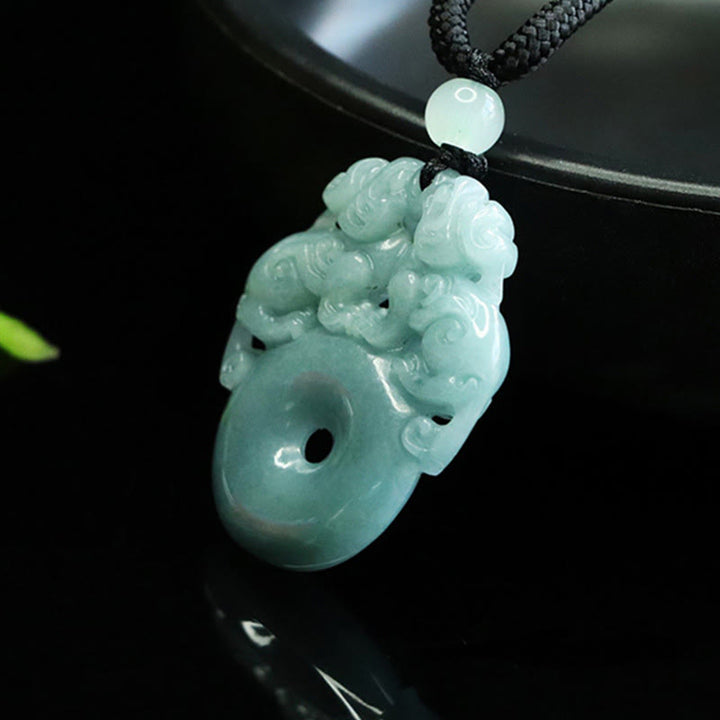 Collana con ciondolo a corda per la fortuna e la ricchezza con fibbia della pace in giada PiXiu con Buddha Stones - image 3