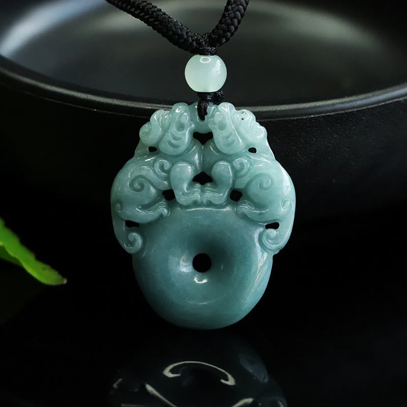 Collana con ciondolo a corda per la fortuna e la ricchezza con fibbia della pace in giada PiXiu con Buddha Stones - image 2