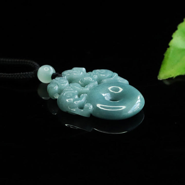Collana con ciondolo a corda per la fortuna e la ricchezza con fibbia della pace in giada PiXiu con Buddha Stones - image 4