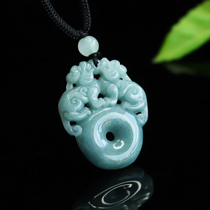 Collana con ciondolo a corda per la fortuna e la ricchezza con fibbia della pace in giada PiXiu con Buddha Stones - image 1