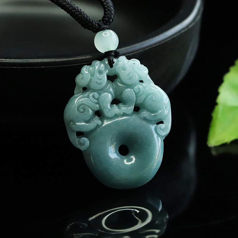 Collana con ciondolo a corda per la fortuna e la ricchezza con fibbia della pace in giada PiXiu con Buddha Stones - image 5